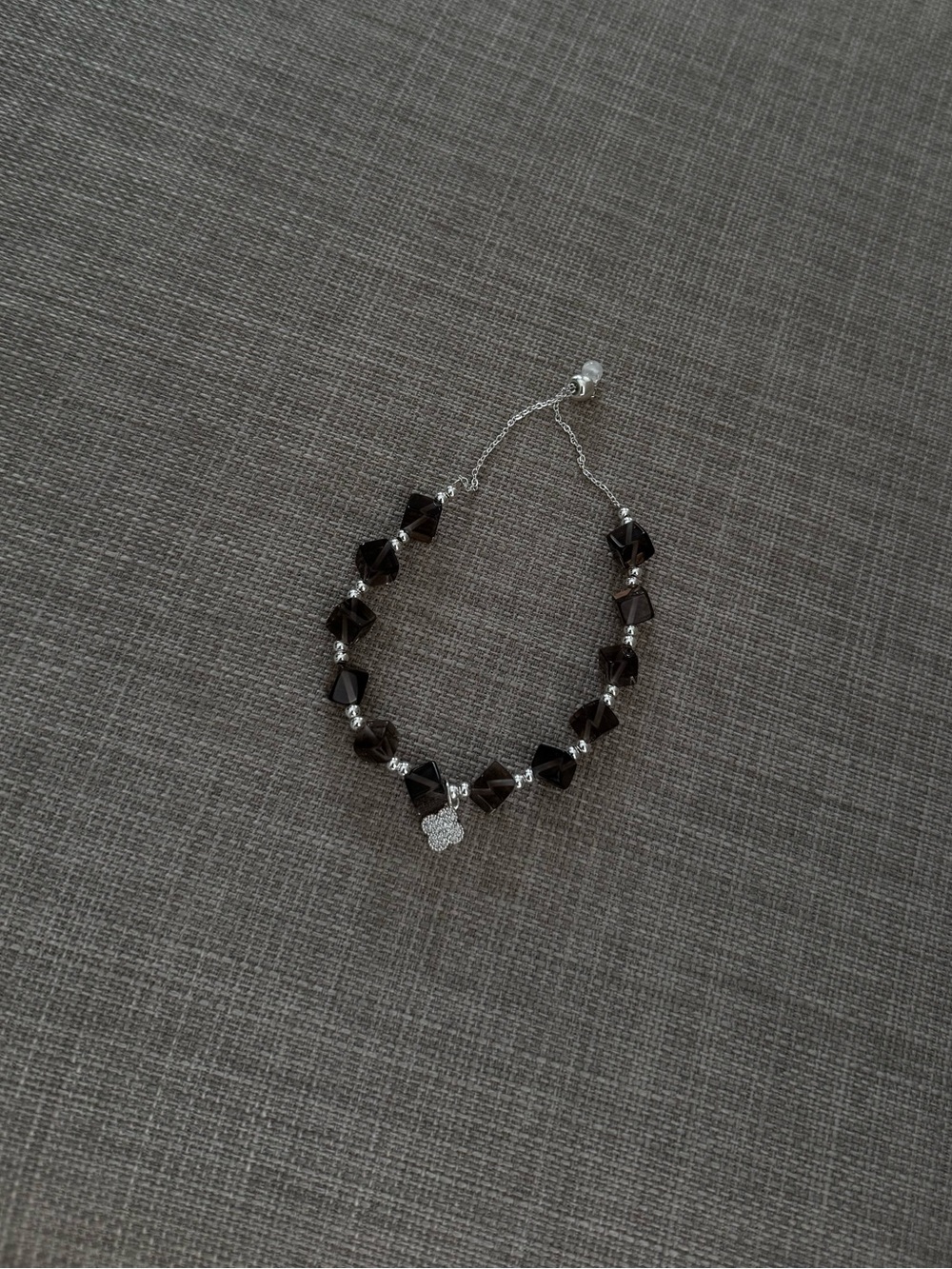 Silver Smoky Crystal Bracelet with Clover Charm